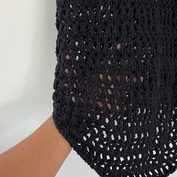 Free People Beach Dune Fauxchet Sweater Crochet Tank black M - Picture 5 of 7